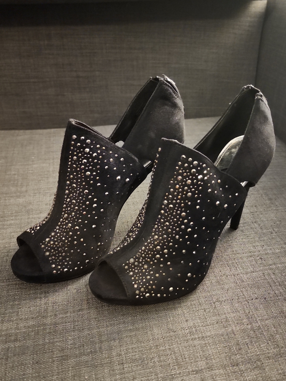 Jennifer Lopez Black Studded Peep-Toe Heels